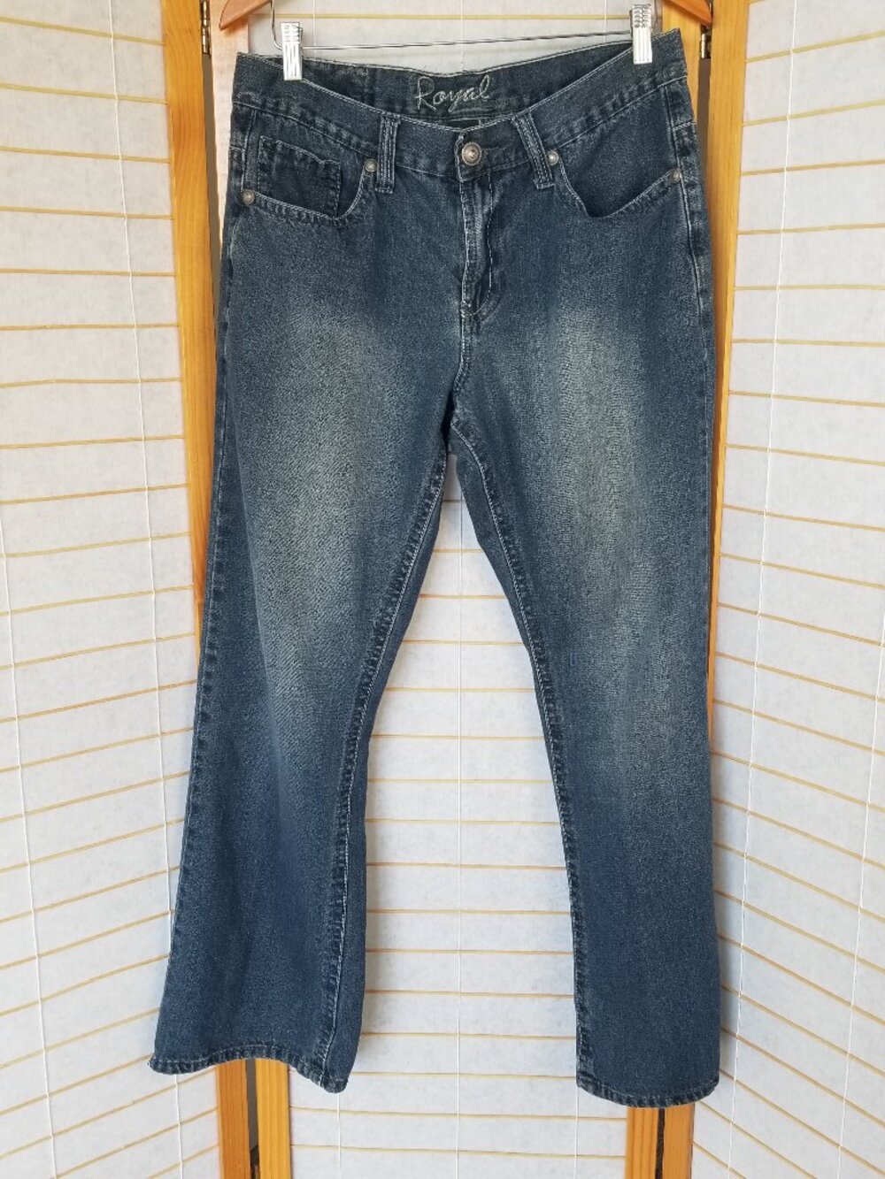 Men's Royal Premium Jeans Dark Wash Contrast Stitching Stretch Denim Size 34/30